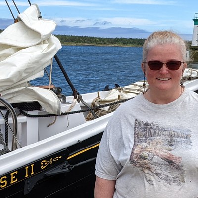Laura Franks at the Bluenose II, Canso harbour